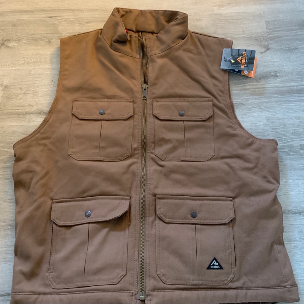 Mens Flannel Lined Vest Ridgecut SZ L Work Duck Hunting Outdoor Sports